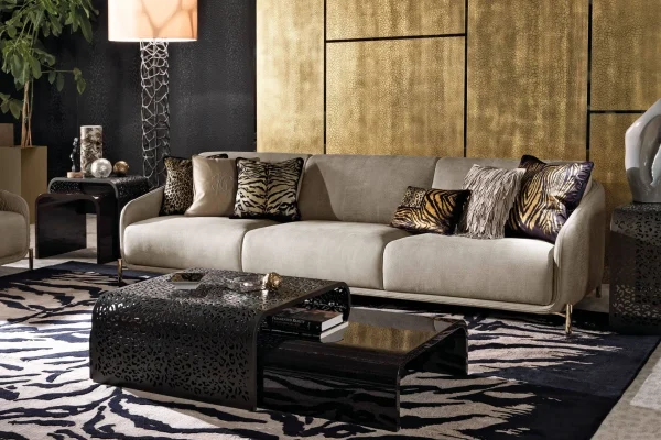 Custom-Made Sofa, Premium Fabric Upholstery Gold Accents-3