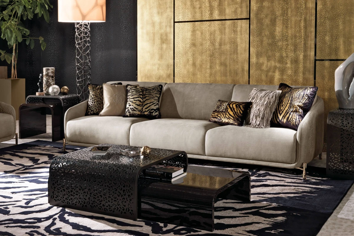 Custom-Made Sofa, Premium Fabric Upholstery Gold Accents-3