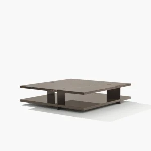 Custom Size Coffee Table, Square Marble Top Dark Wood Base-1