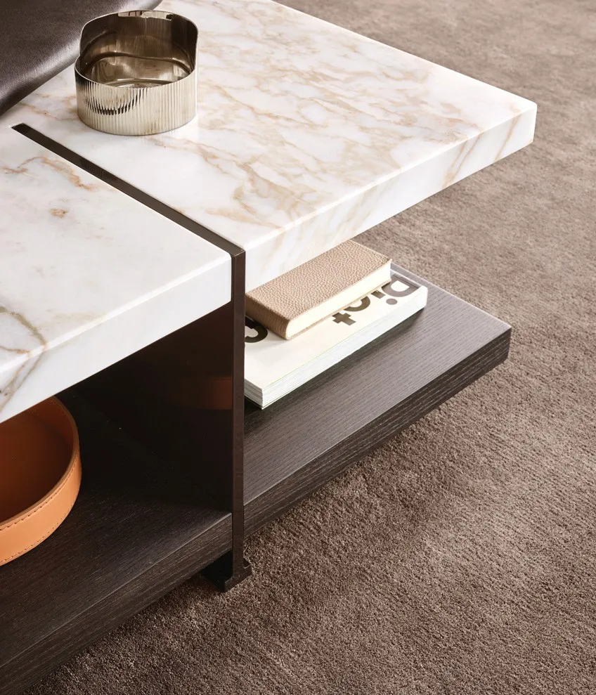 Custom Size Coffee Table, Square Marble Top Dark Wood Base-4