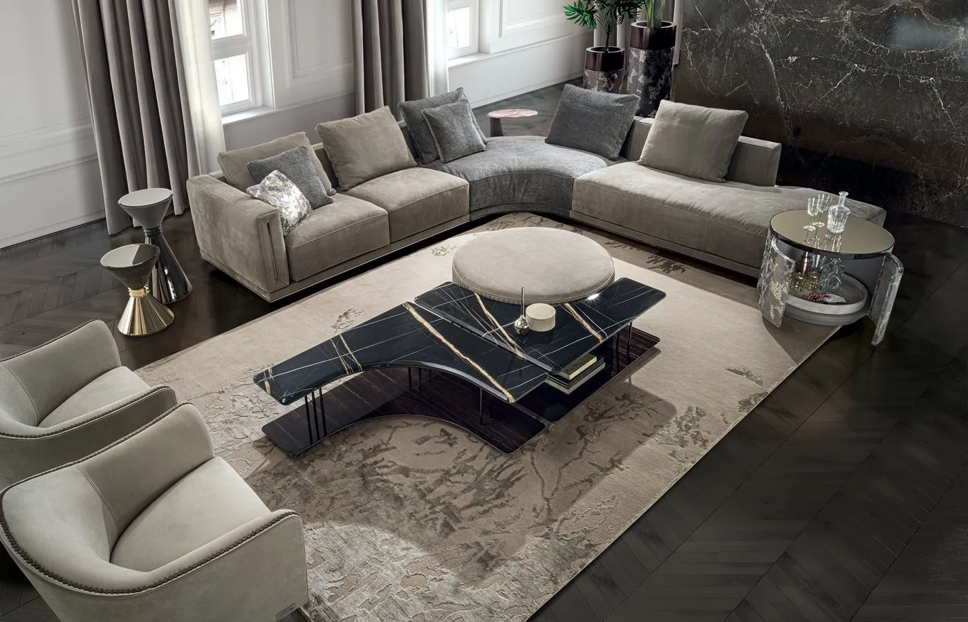 Customize Coffee Table, Modular Marble Velvet Centerpiece-3