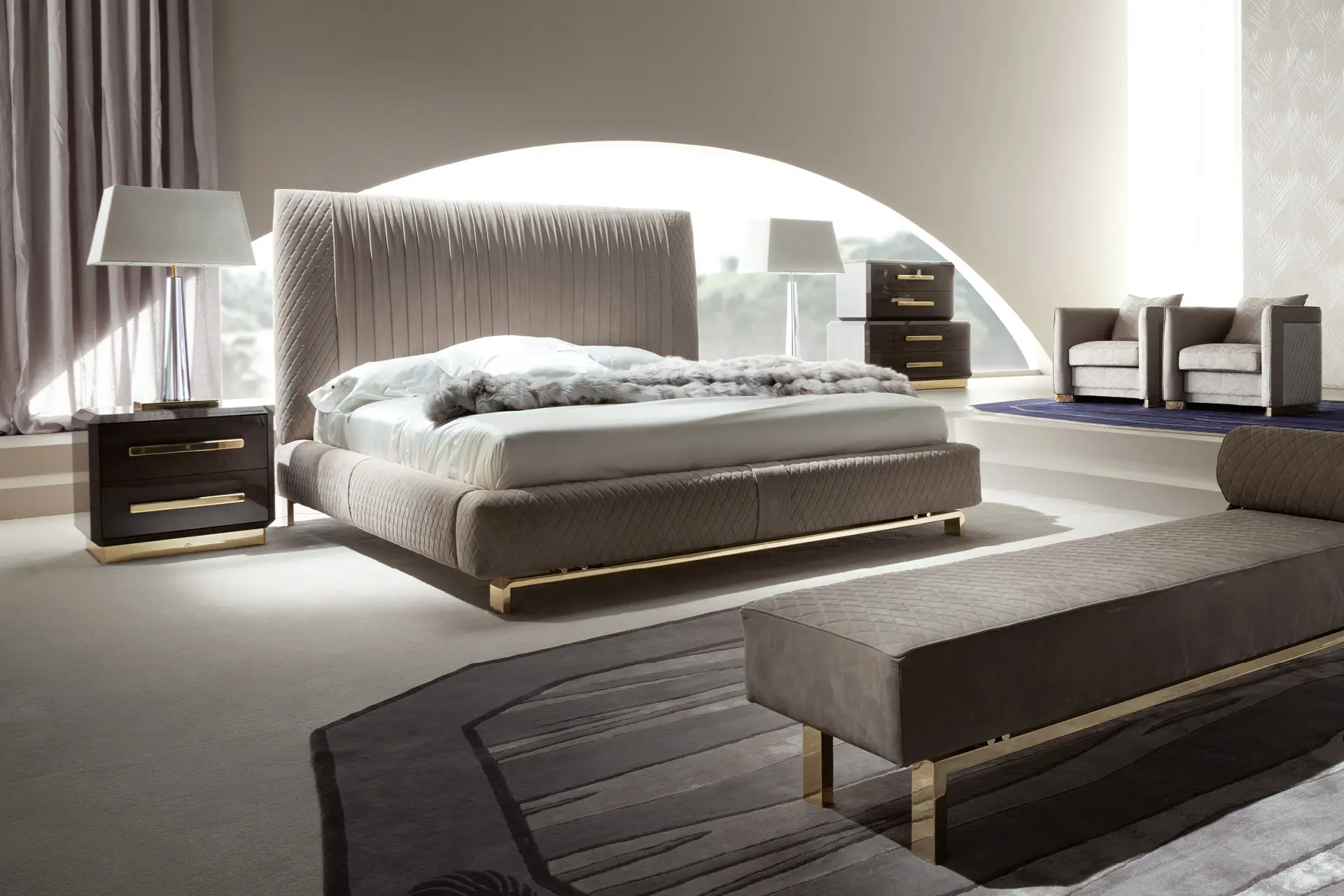 Luxury Bespoke Upholstered Bench with Quilted Bolster Design-7