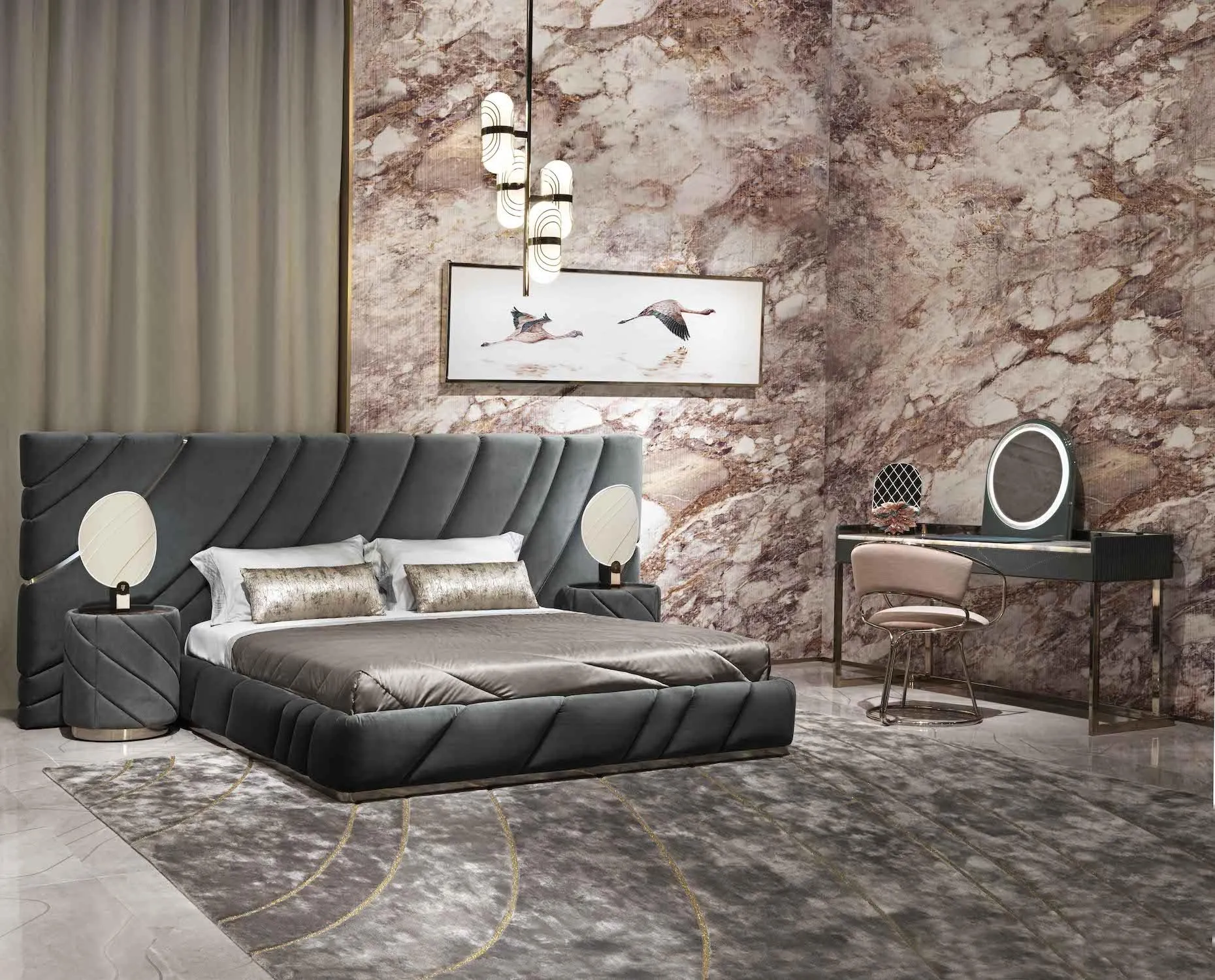 Modern Bespoke King Size Beds with Sculpted Upholstery-2