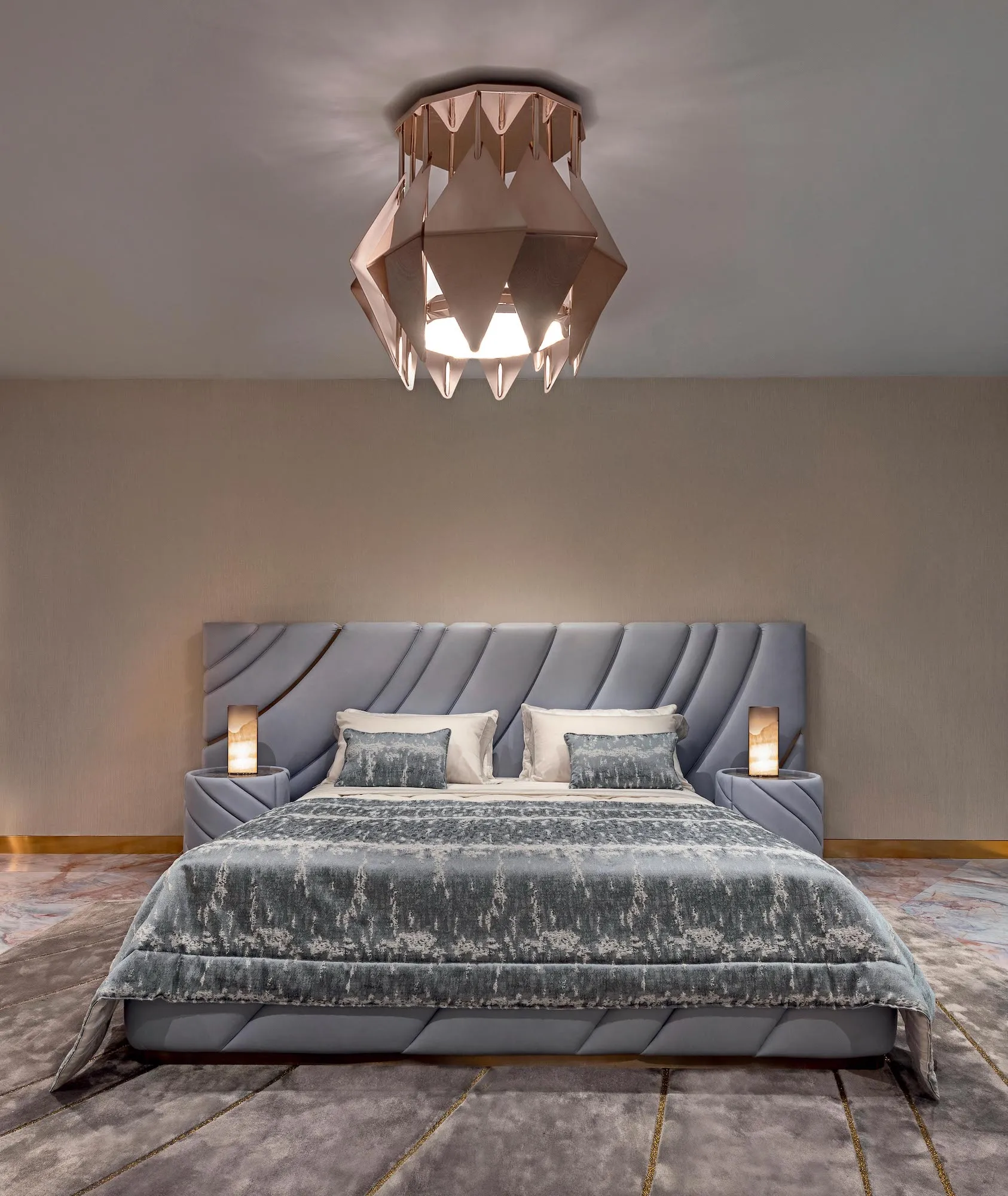 Modern Bespoke King Size Beds with Sculpted Upholstery-4