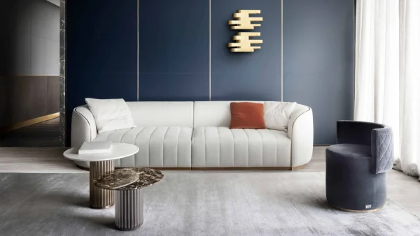 Premium Bespoke Curved Sectional Sofas, Gold Metal Accents-2