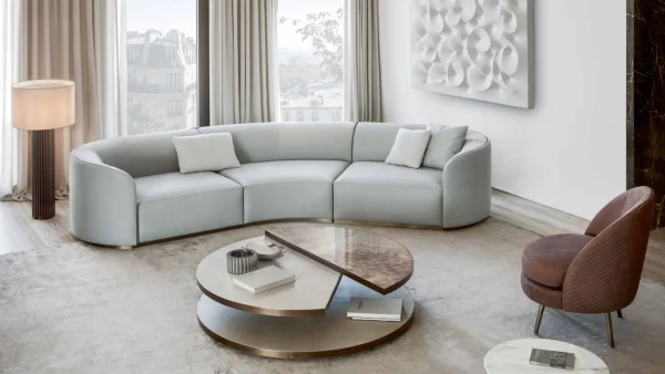 Premium Bespoke Curved Sectional Sofas, Gold Metal Accents-3