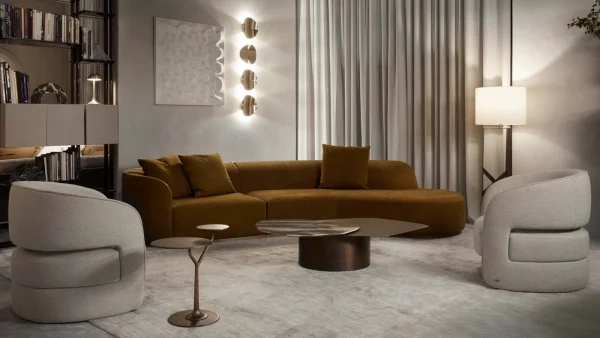 Premium Bespoke Curved Sectional Sofas, Gold Metal Accents-4