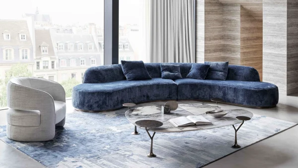 Premium Bespoke Curved Sectional Sofas, Gold Metal Accents-5