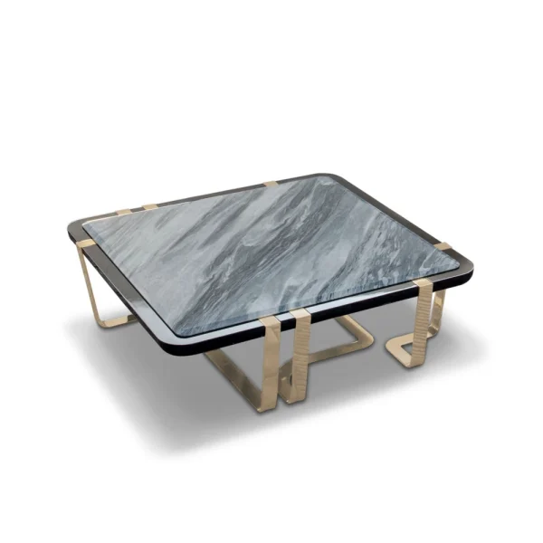 Refined Bespoke Marble Coffee Table with Gold Metal Base-1