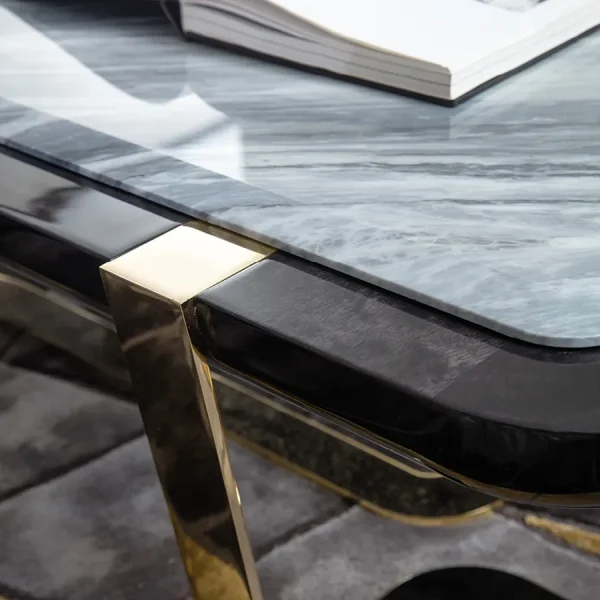 Refined Bespoke Marble Coffee Table with Gold Metal Base-3