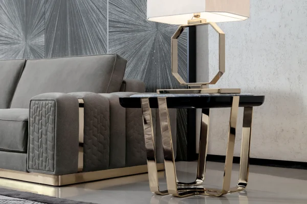 Refined Bespoke Marble Coffee Table with Gold Metal Base-6