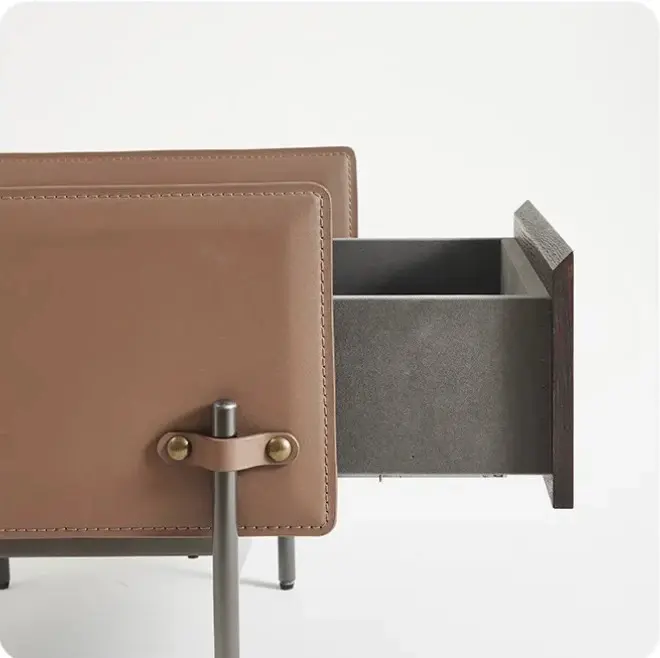 Tailored Wood Bedside Table with Upholstered Side Panels-2