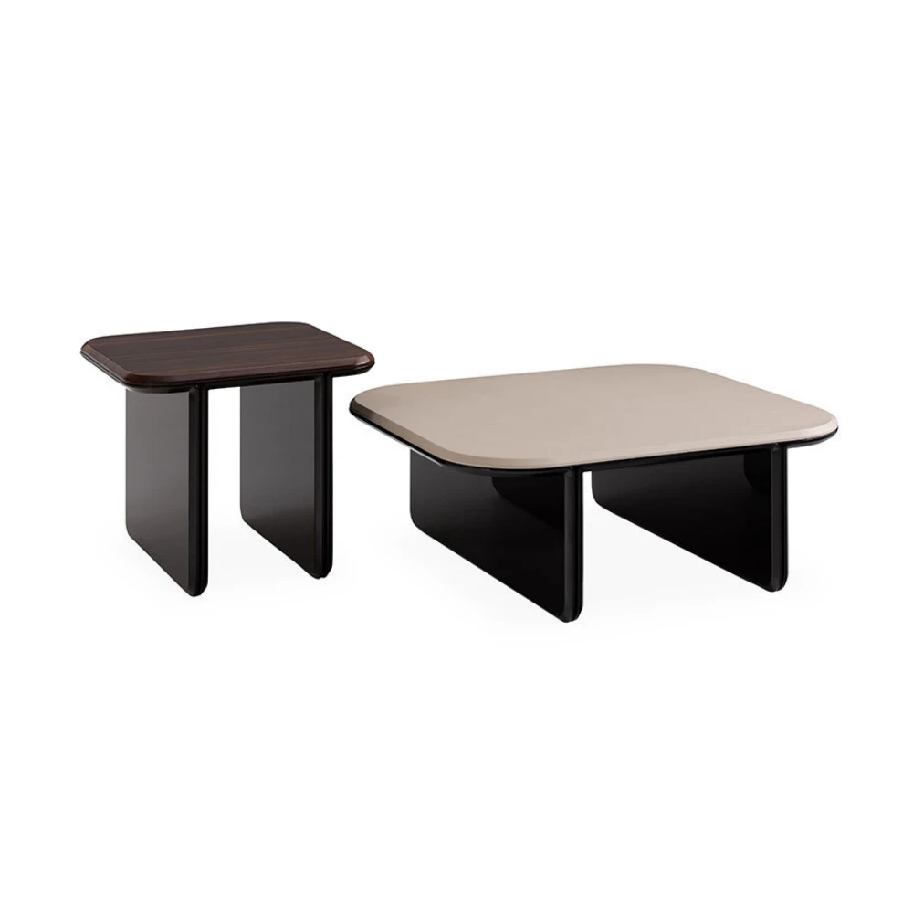 Bespoke Modern Wood Coffee Table Set with Mixed Finish Tops