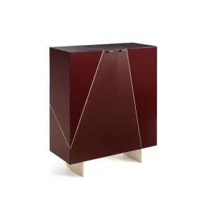 Burgundy Red Bespoke Wine Cabinet with Geometric Door Panels