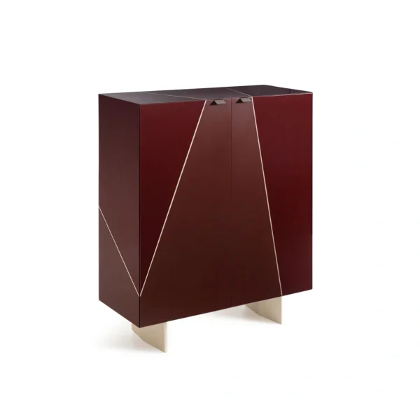 Burgundy Red Bespoke Wine Cabinet with Geometric Door Panels