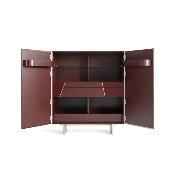 Burgundy Red Bespoke Wine Cabinet with Geometric Door Panels