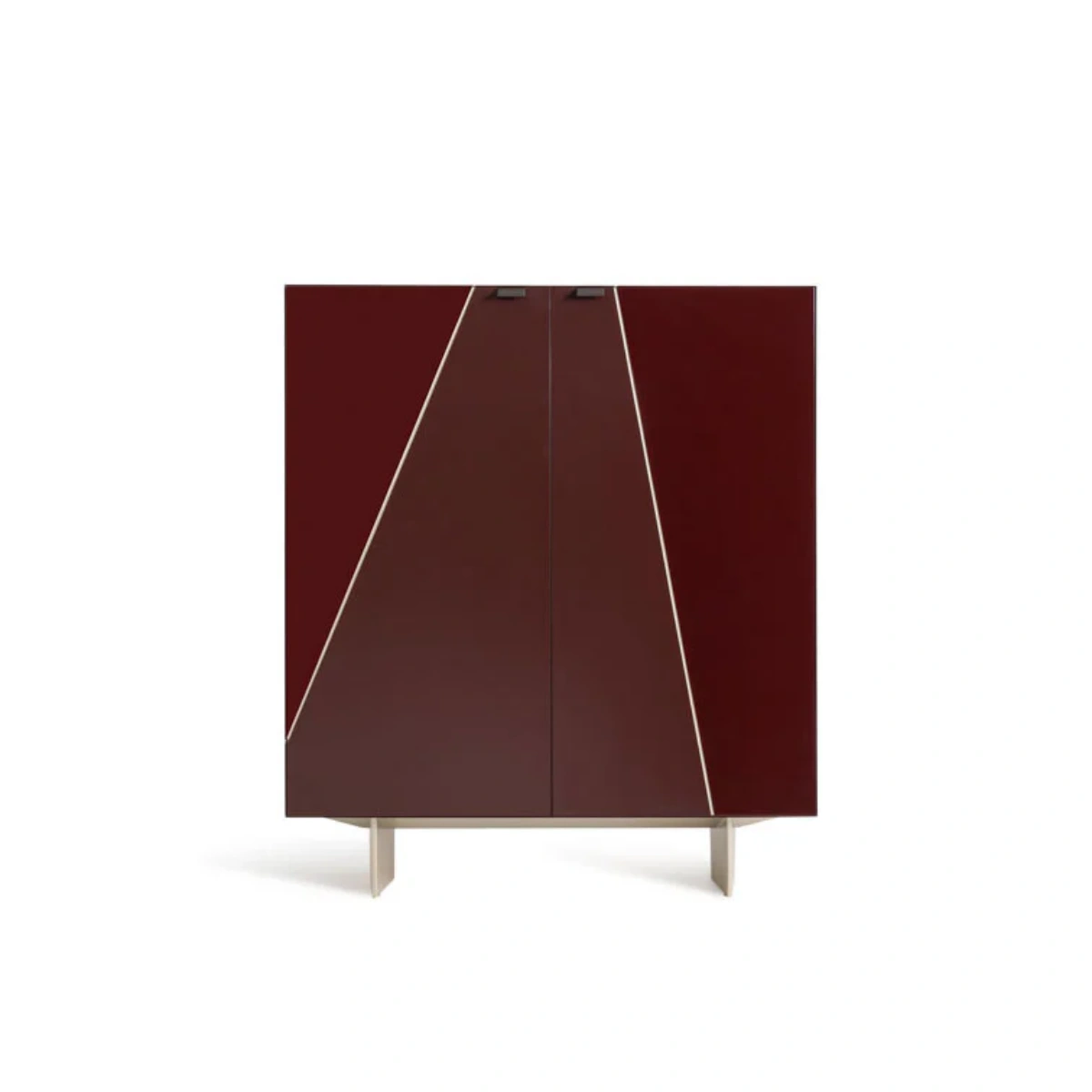 Burgundy Red Bespoke Wine Cabinet with Geometric Door Panels