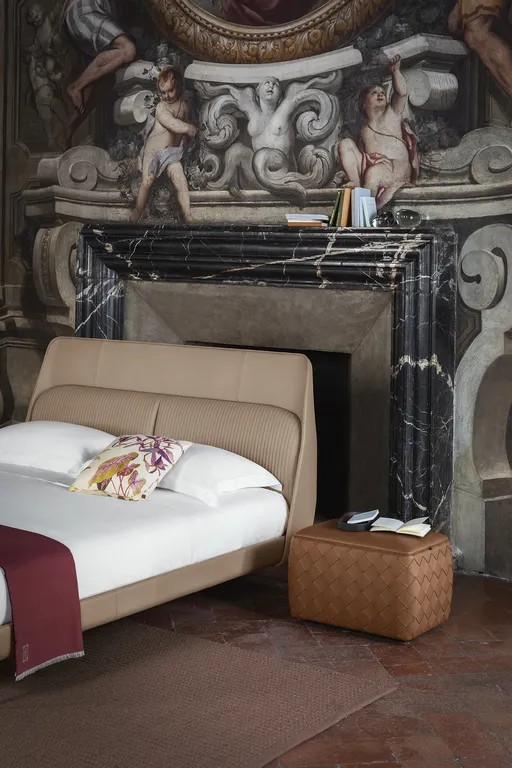 Custom King Size Beds with Curved Upholstered Headboard