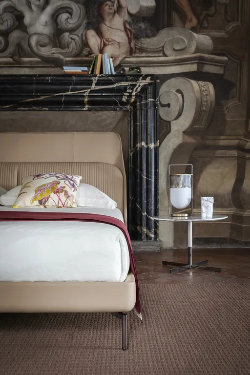 Custom King Size Beds with Curved Upholstered Headboard