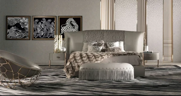 Luxury Bespoke Beds with Textured Upholstered Wing Headboard