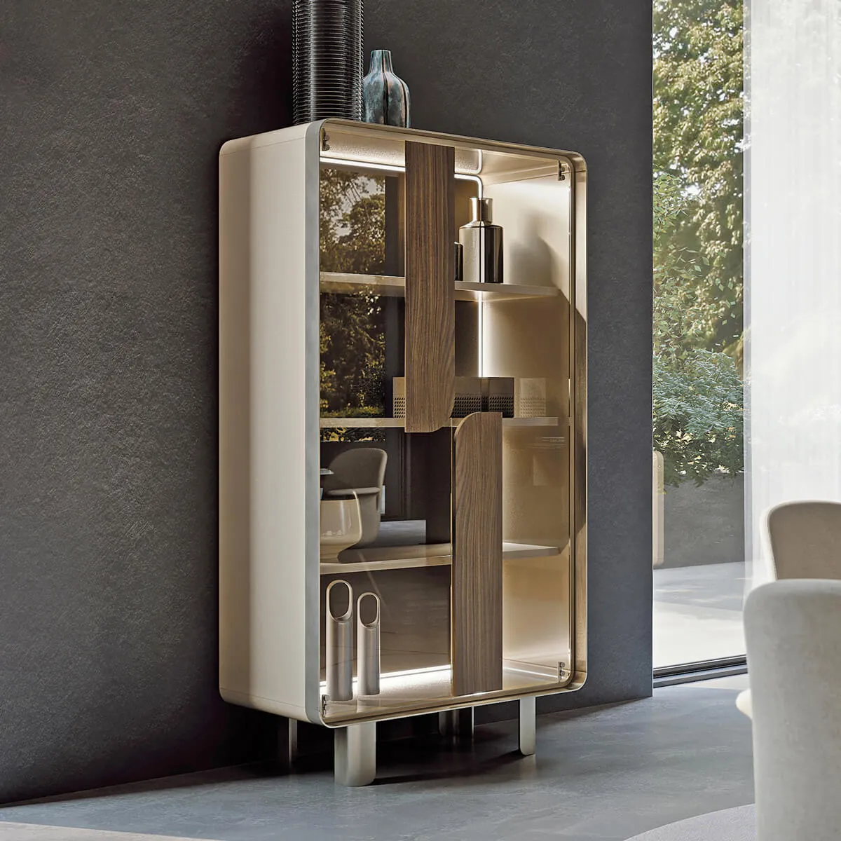 Luxury Bespoke Display Cabinet with Marble-Accent Glass Door