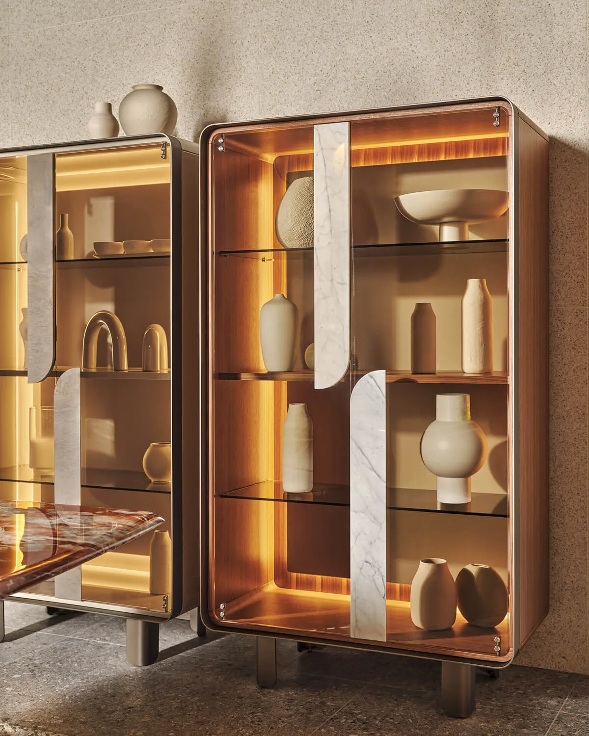 Luxury Bespoke Display Cabinet with Marble-Accent Glass Door