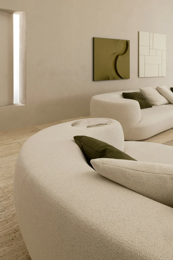 Modern White Curved Fabric Sofa QMY-SF026 - Custom Length Sofa Manufacturer, Support Direct to Customers Supply