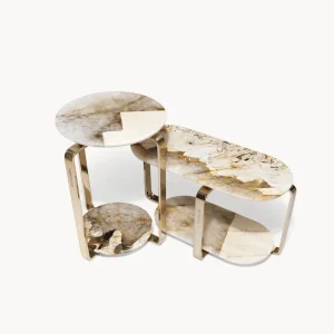 Sculptural Bespoke Side Tables with Marble Top & Gold Frame