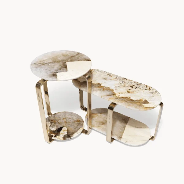 Sculptural Bespoke Side Tables with Marble Top & Gold Frame