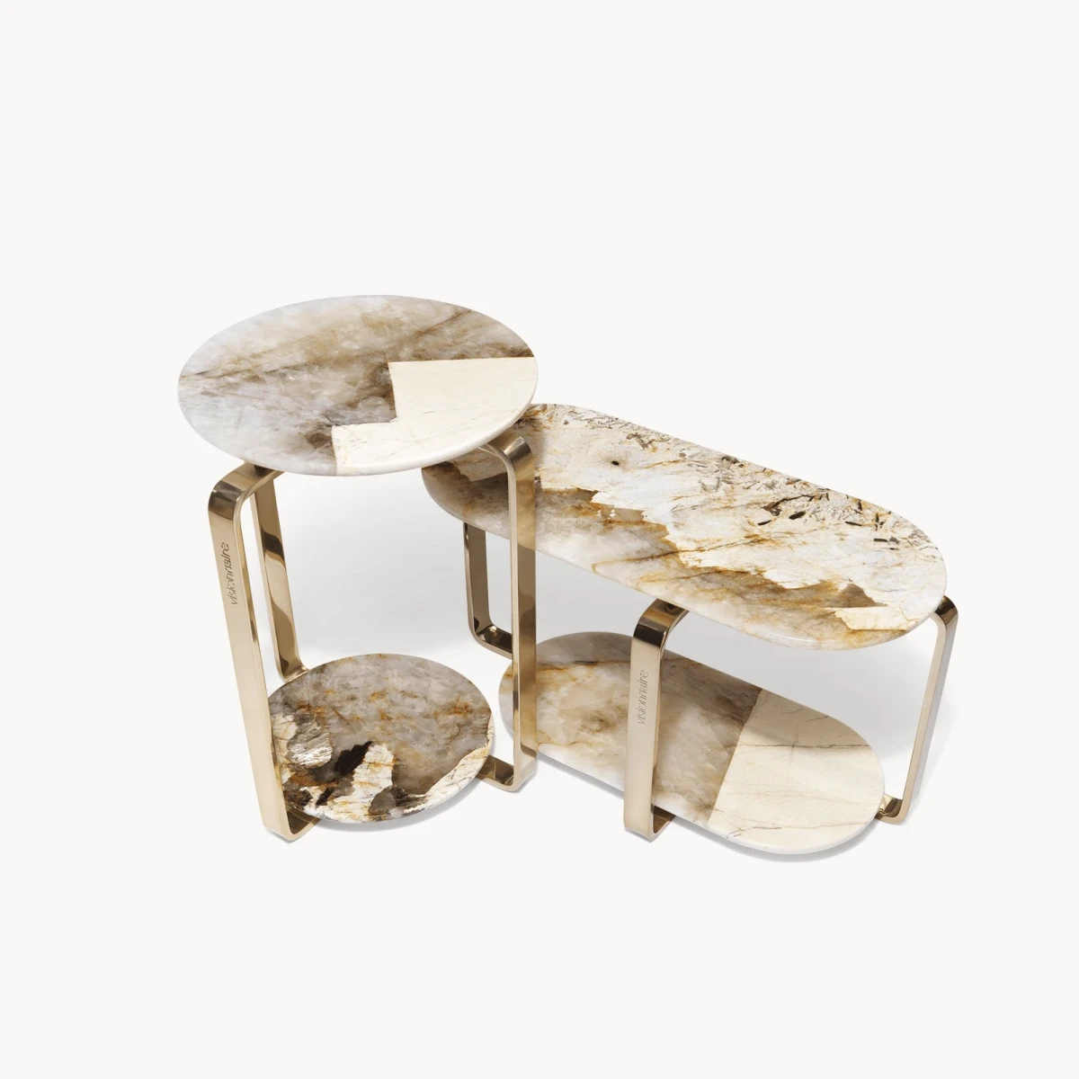 Sculptural Bespoke Side Tables with Marble Top & Gold Frame