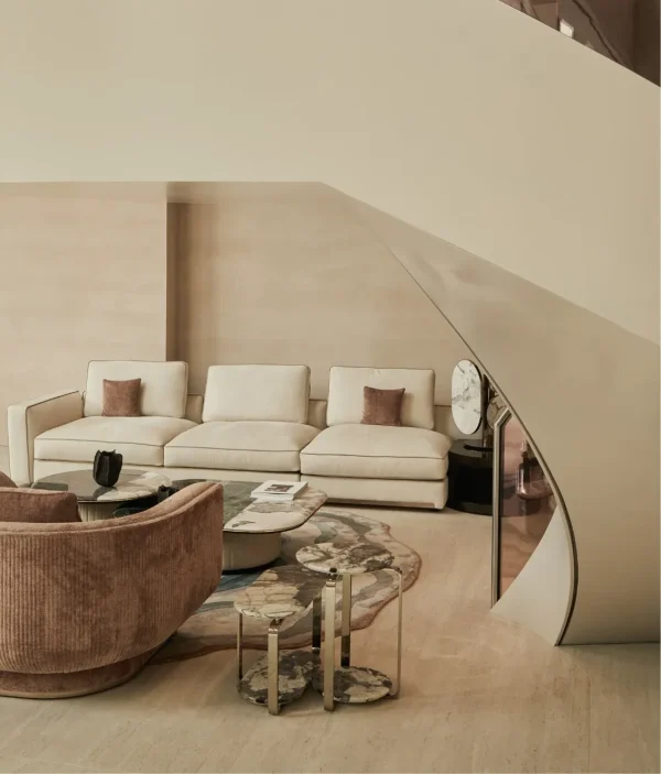 Sculptural Bespoke Side Tables with Marble Top & Gold Frame