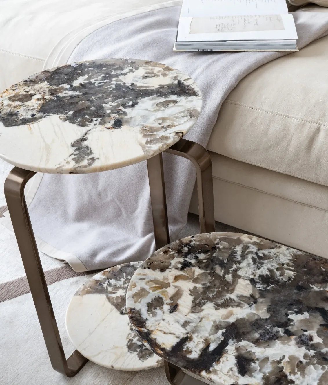 Sculptural Bespoke Side Tables with Marble Top & Gold Frame