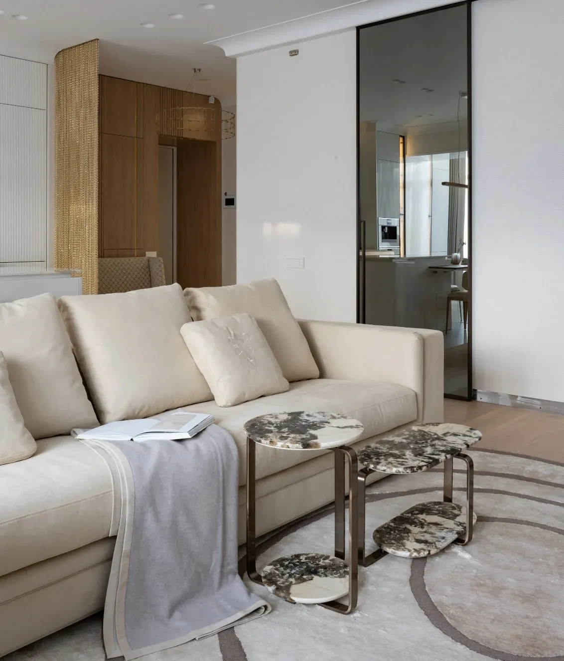 Sculptural Bespoke Side Tables with Marble Top & Gold Frame