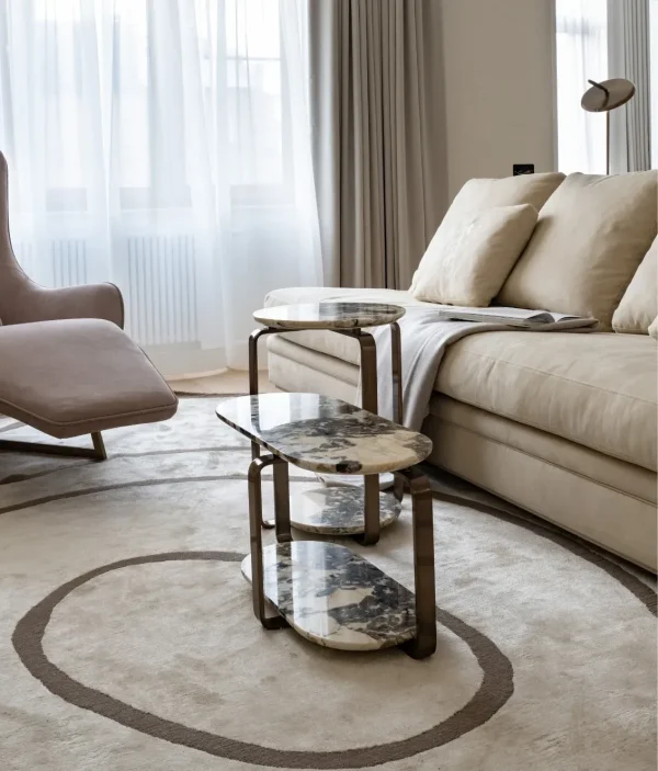 Sculptural Bespoke Side Tables with Marble Top & Gold Frame