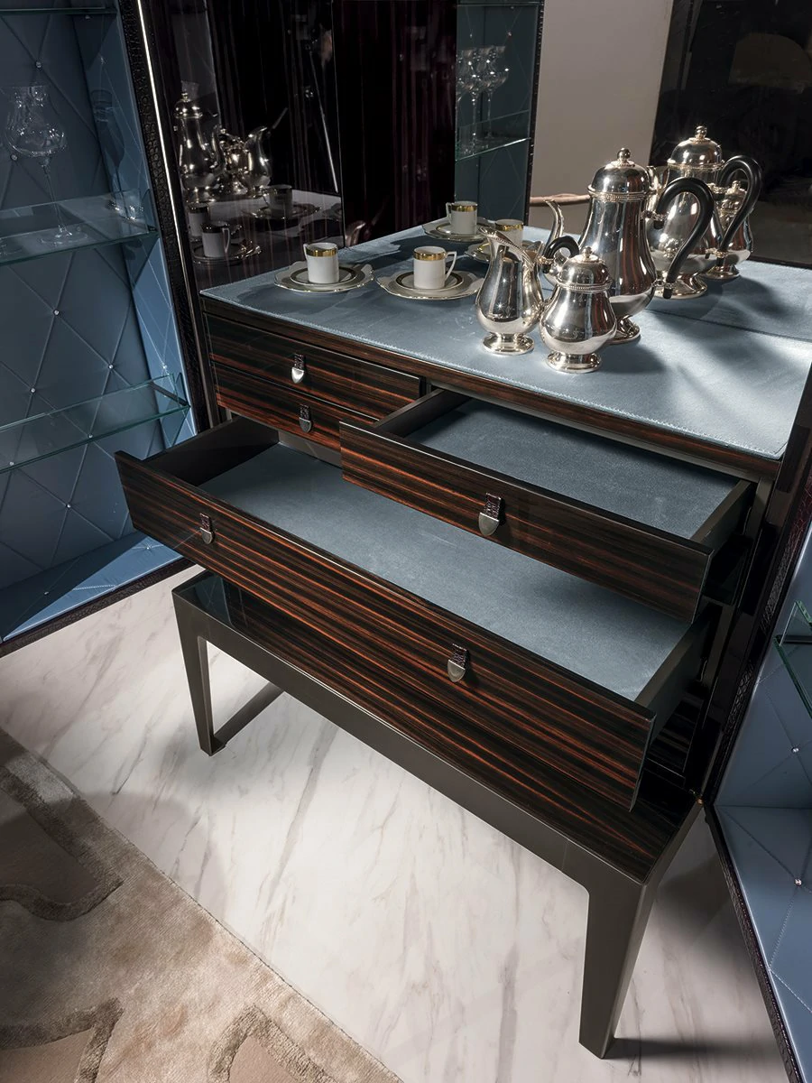 Black Crocodile Wood Wine Bar Cabinet QMY-WC016 - Custom Wine Bar Cabinet Supplies Manufacturer - Image 5
