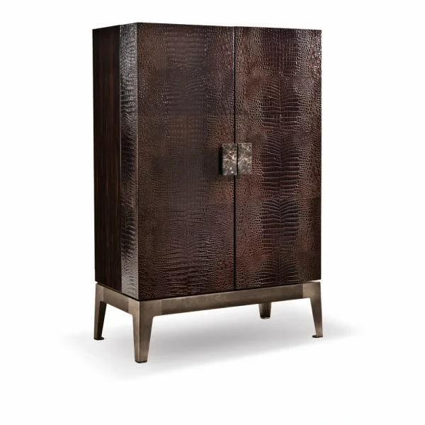 Black Crocodile Wood Wine Bar Cabinet QMY-WC016 - Custom Wine Bar Cabinet Supplies Manufacturer