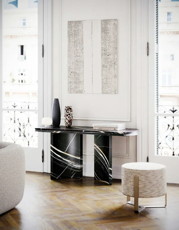 Black Marble Console Table QMY-CS014 - Custom Built Console Table Manufacturer Direct Supply