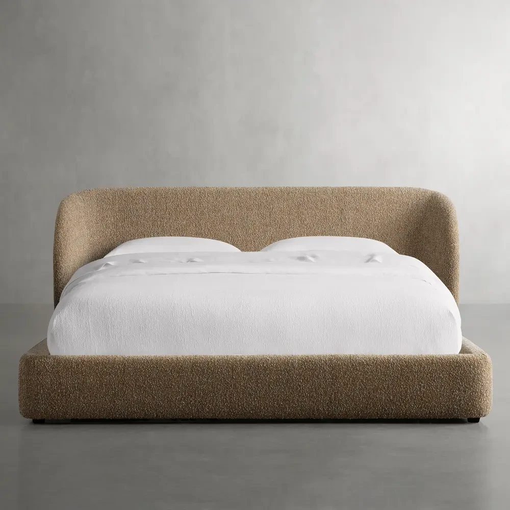 Curved Bouclé Fabric Bed Frame QMY-BE027 - Customized Bed, Novel Design