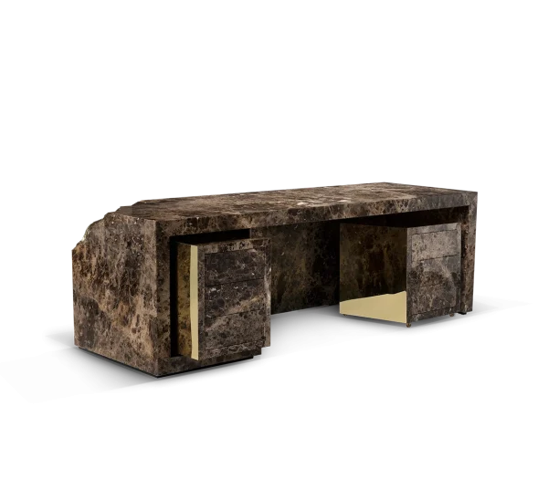 Golden Lapiaz Daylight Leather Office Desk QMY-WD007 - Bespoke Console Tables, Living Room Furniture Manufacturer Direct