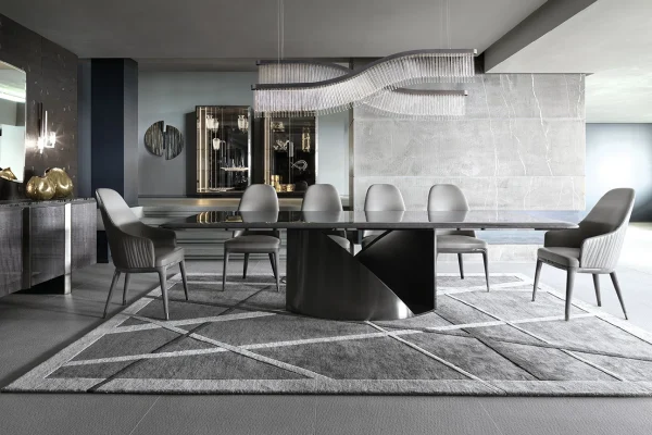 High-End Black Metal Dining Table QMY-DT023 - Custom Made Dining Room Table Manufacturer Direct Supply, Foshan, China