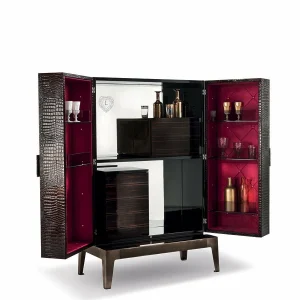 Italian Black Crocodile Wood Wine Cabinet QMY-WC010 - Custom Built Wine Cabinets Manufacturer Supply