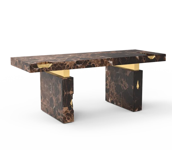 Italian Luxury Brown Marble Top Office Desk QMY-WD008 - Custom Made Office Desks with Luxury Marble Finishes