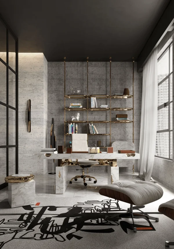 Italian Luxury Brown Marble Top Office Desk QMY-WD008 - Custom Made Office Desks with Luxury Marble Finishes
