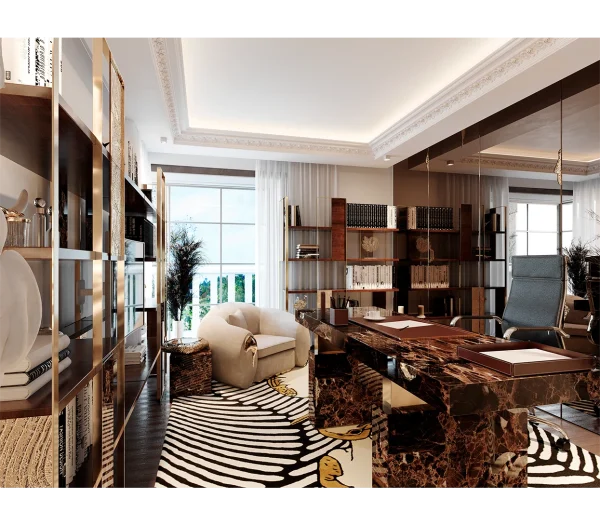 Italian Luxury Brown Marble Top Office Desk QMY-WD008 - Custom Made Office Desks with Luxury Marble Finishes