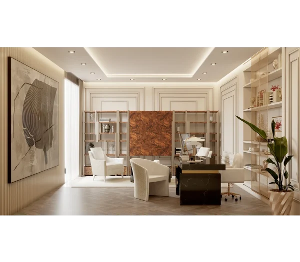 Italian Luxury Brown Marble Top Office Desk QMY-WD008 - Custom Made Office Desks with Luxury Marble Finishes