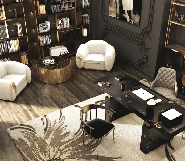 Italian Luxury Brown Marble Top Office Desk QMY-WD008 - Custom Made Office Desks with Luxury Marble Finishes