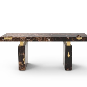 Italian Luxury Brown Marble Top Office Desk QMY-WD008 - Custom Made Office Desks with Luxury Marble Finishes