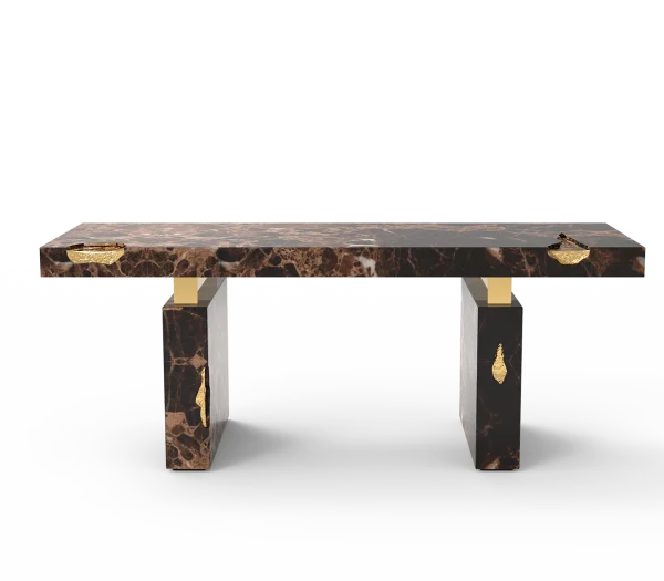 Italian Luxury Brown Marble Top Office Desk QMY-WD008 - Custom Made Office Desks with Luxury Marble Finishes