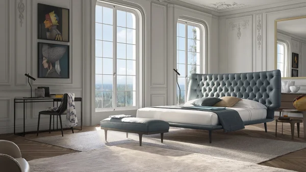 Italian Luxury Modern Rice White Leather Upholstered Bed QMY-BE028 - Custom Made King Bed Manufacturer