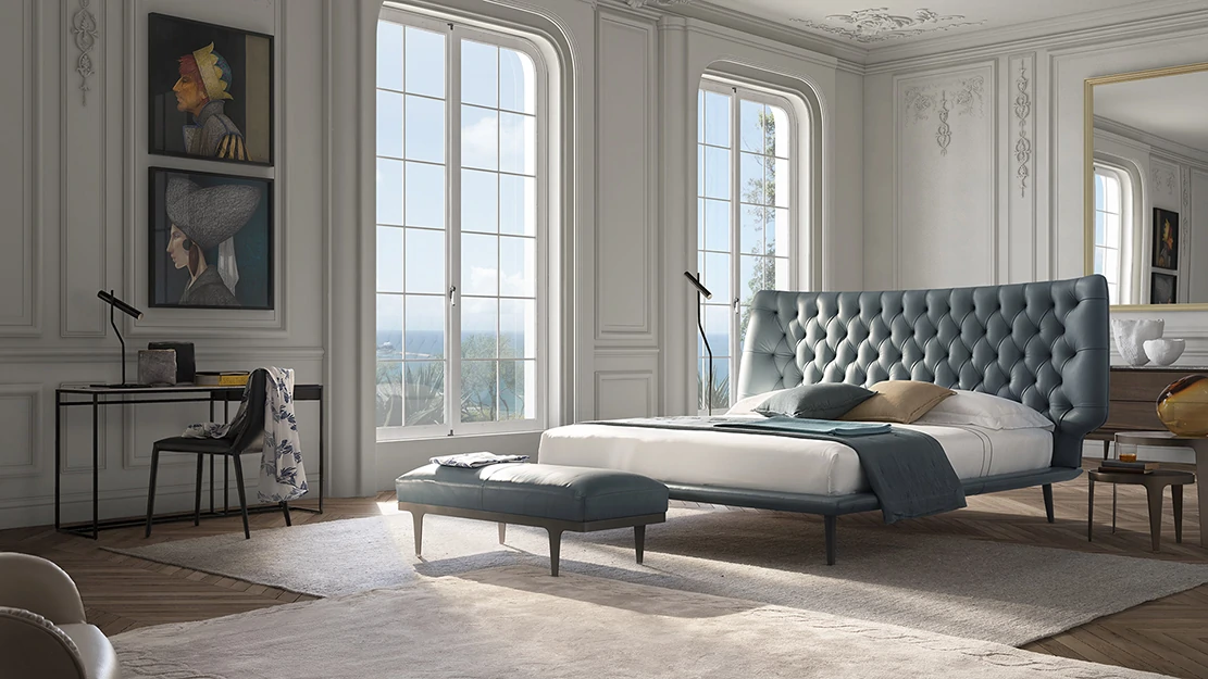 Italian Luxury Modern Rice White Leather Upholstered Bed QMY-BE028 - Custom Made King Bed Manufacturer — изображение 2